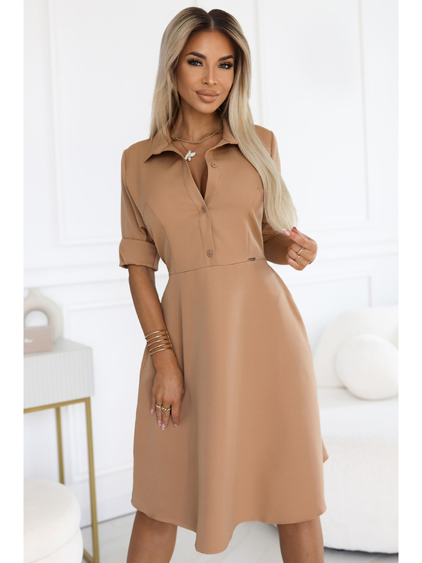 numoco Bő ing fazonú ruha övvel - MOCHA MOUSSE