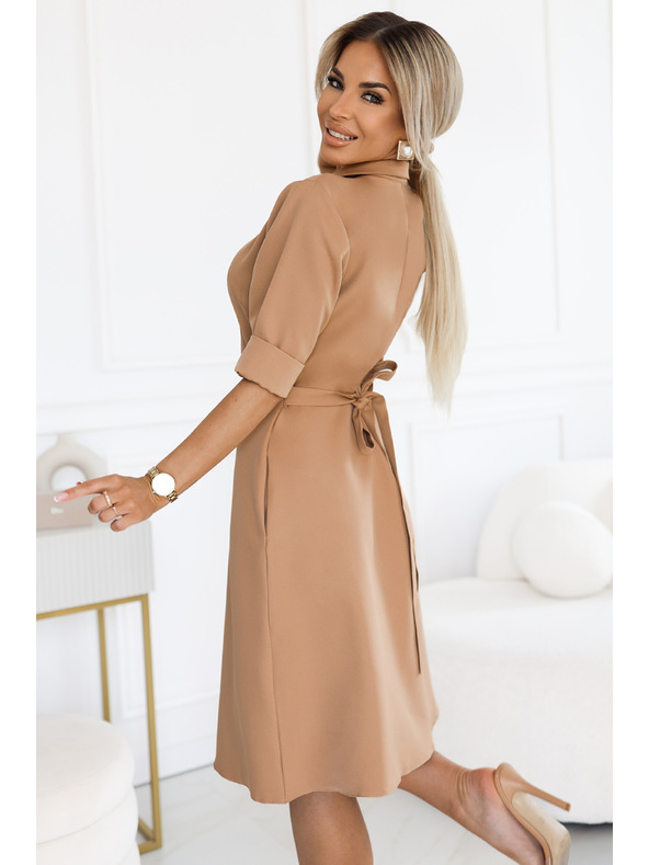 numoco Bő ing fazonú ruha övvel - MOCHA MOUSSE
