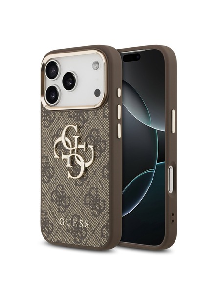 Guess Guess PU Leather 4G Metal Logo Gold Frame Hátlap iPhone 17 Pro Max-hoz Barna