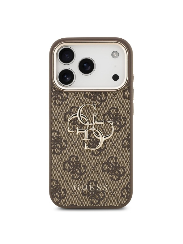Guess Guess PU Leather 4G Metal Logo Gold Frame Hátlap iPhone 17 Pro Max-hoz Barna