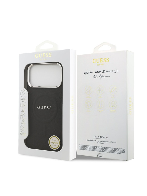 Guess Guess PU Saffiano MagSafe Hátlap iPhone 17 Pro Max-hoz Fekete