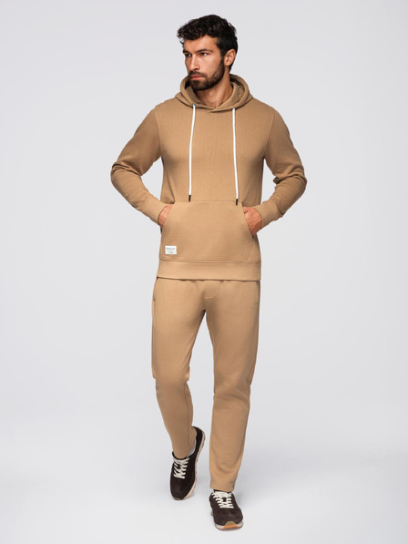 Ombre Clothing Férfi melegítő szett pulóver + regular fit nadrág - teve színű V2 Z120 Ombre Clothing