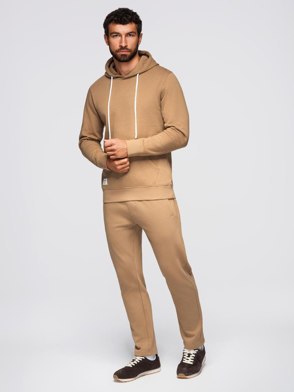 Ombre Clothing Férfi melegítő szett pulóver + regular fit nadrág - teve színű V2 Z120 Ombre Clothing