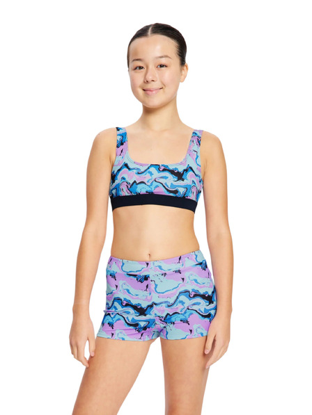 Modibodi Lányi menstruációs fürdőruha Modibodi Performance Hi Waist Short Super Marble Blue alsó rész