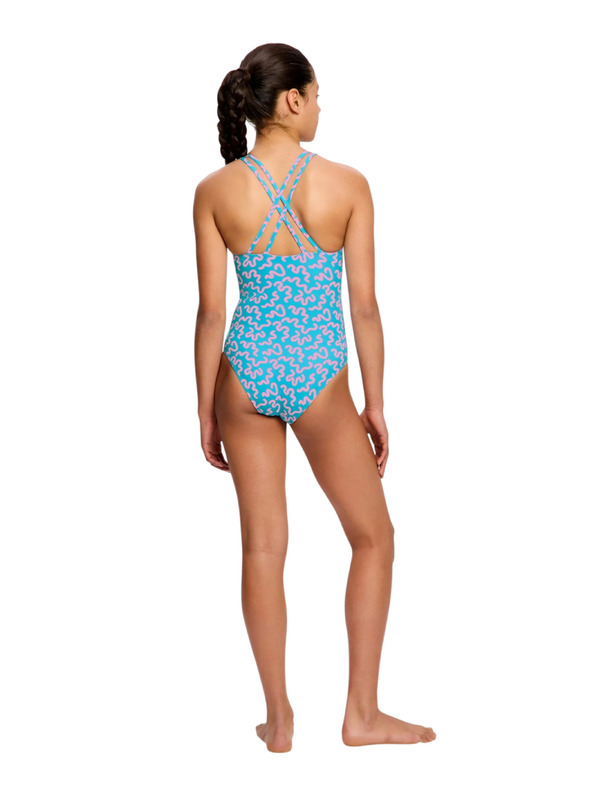 Modibodi Lányi menstruációs fürdőruha Modibodi Splice One Piece Super Wavy Blue egyrészes
