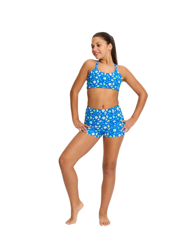 Modibodi Lányi menstruációs fürdőruha Modibodi Teen Smileyworld Hi Waist Short Boho Botanical Blue alsó rész
