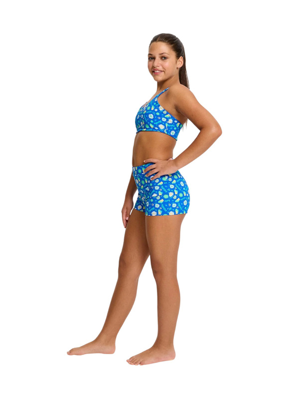 Modibodi Lányi menstruációs fürdőruha Modibodi Teen Smileyworld Hi Waist Short Boho Botanical Blue alsó rész