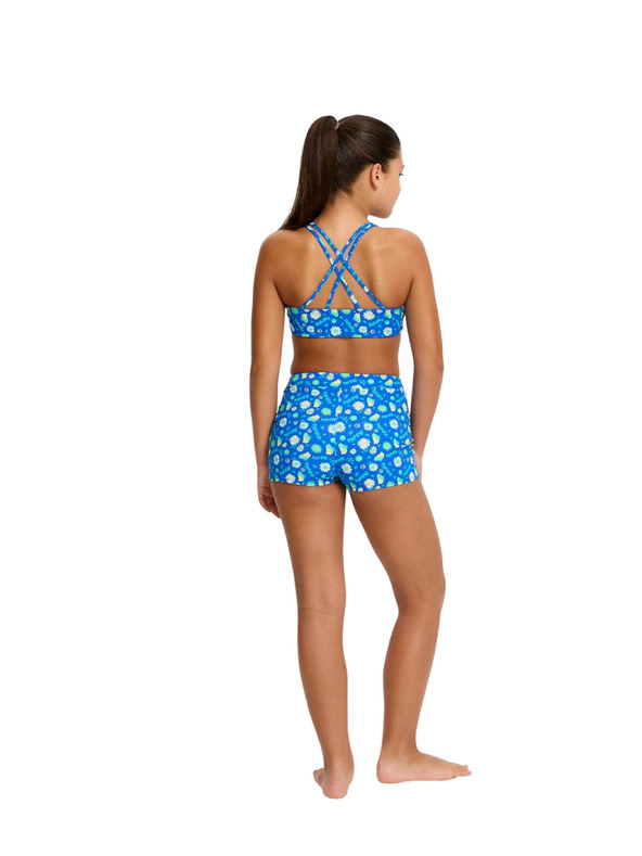 Modibodi Lányi menstruációs fürdőruha Modibodi Teen Smileyworld Hi Waist Short Boho Botanical Blue alsó rész