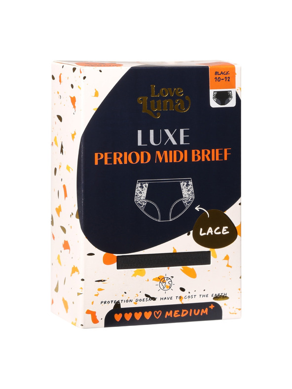 Love Luna Love Luna fekete LUXE Lace Midi BRIEF menstruációs fehérnemű
