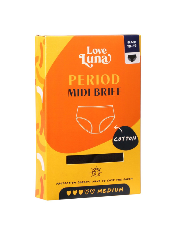Love Luna Love Luna fekete Cotton Midi Brief menstruációs fehérnemű