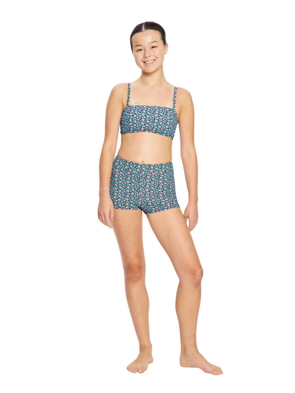 Modibodi Lányi menstruációs fürdőruha Modibodi Hi Waist Short Super Luna Blossom Black alsó rész