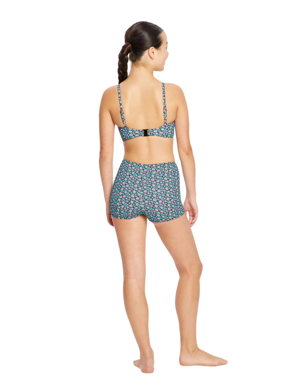 Modibodi Lányi menstruációs fürdőruha Modibodi Hi Waist Short Super Luna Blossom Black alsó rész