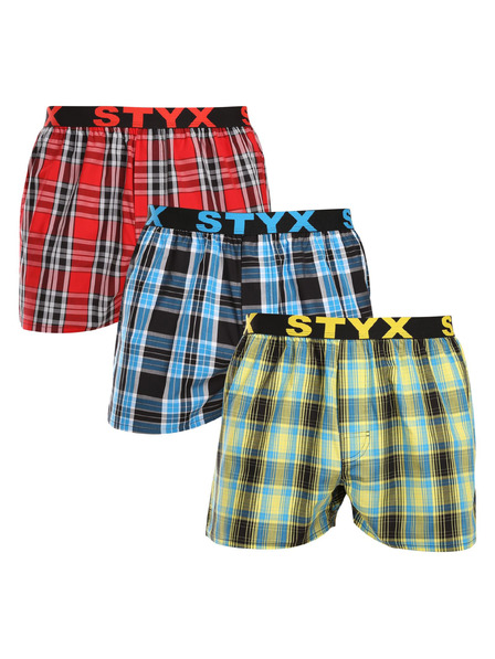 Styx Három darabos férfi kockás rövidnadrág szett világoszöld, kék és piros színben STYX