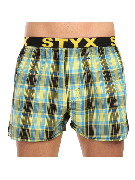Styx Három darabos férfi kockás rövidnadrág szett világoszöld, kék és piros színben STYX