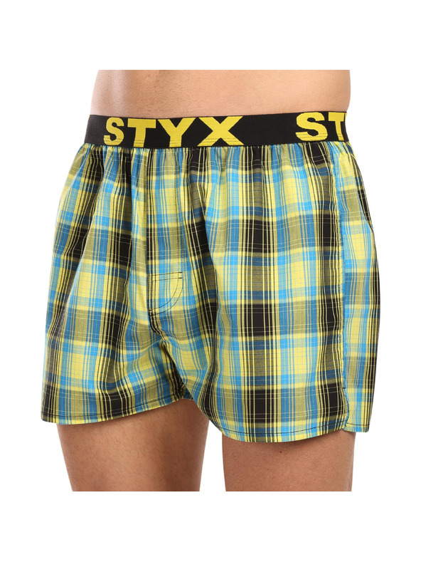 Styx Három darabos férfi kockás rövidnadrág szett világoszöld, kék és piros színben STYX