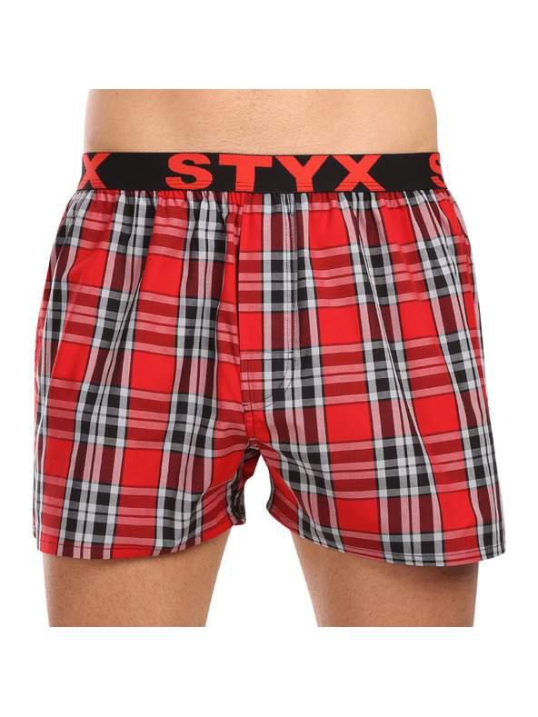 Styx Három darabos férfi kockás rövidnadrág szett világoszöld, kék és piros színben STYX