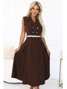 numoco Elegáns midi ing ruha arany gombokkal és övvel - csokoládébarna