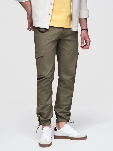 Ombre Clothing Férfi nadrág rakodó zsebekkel és szegéllyel - sötét olivazöld V1 P1526 Ombre Clothing