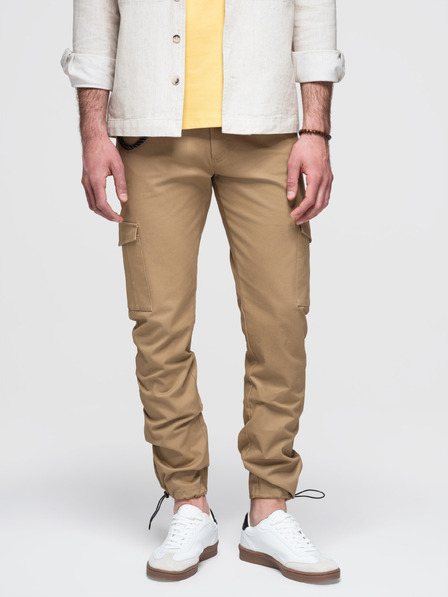 Ombre Clothing Férfi nadrág rakodó zsebekkel és szegéllyel - világos barna V3 P1526 Ombre Clothing