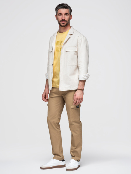Ombre Clothing Férfi nadrág rakodó zsebekkel és szegéllyel - világos barna V3 P1526 Ombre Clothing