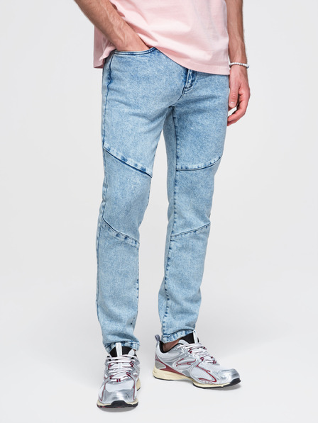 Ombre Clothing Férfi márvány mintás vékony fazonú farmer nadrág térdfoltokkal - kék V1 P1527 Ombre Clothing