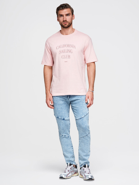 Ombre Clothing Férfi márvány mintás vékony fazonú farmer nadrág térdfoltokkal - kék V1 P1527 Ombre Clothing