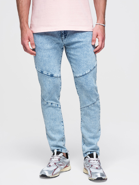 Ombre Clothing Férfi márvány mintás vékony fazonú farmer nadrág térdfoltokkal - kék V1 P1527 Ombre Clothing