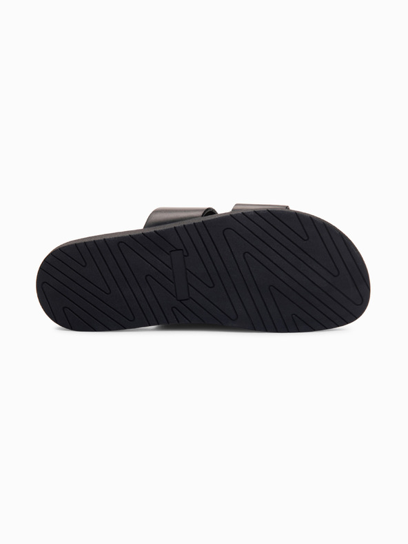 Ombre Clothing Férfi bőr papucs gumitalppal - fekete V1 OM-FOSF-0248 Ombre Clothing