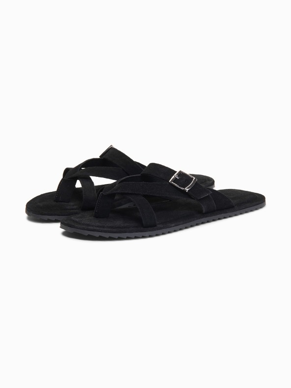 Ombre Clothing Férfi velúr papucs további stabilizáló szalagokkal - fekete V1 OM-FOSF-0253 Ombre Clothing