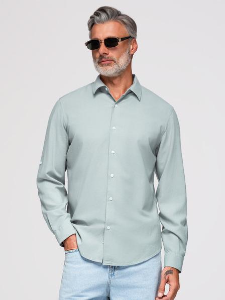 Ombre Clothing Férfi viszkóz és lenvászon ing regular szabásban – pasztell zöld V4 OM-SHCS-0190 Ombre Clothing