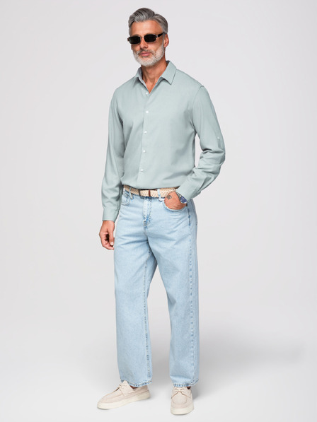 Ombre Clothing Férfi viszkóz és lenvászon ing regular szabásban – pasztell zöld V4 OM-SHCS-0190 Ombre Clothing