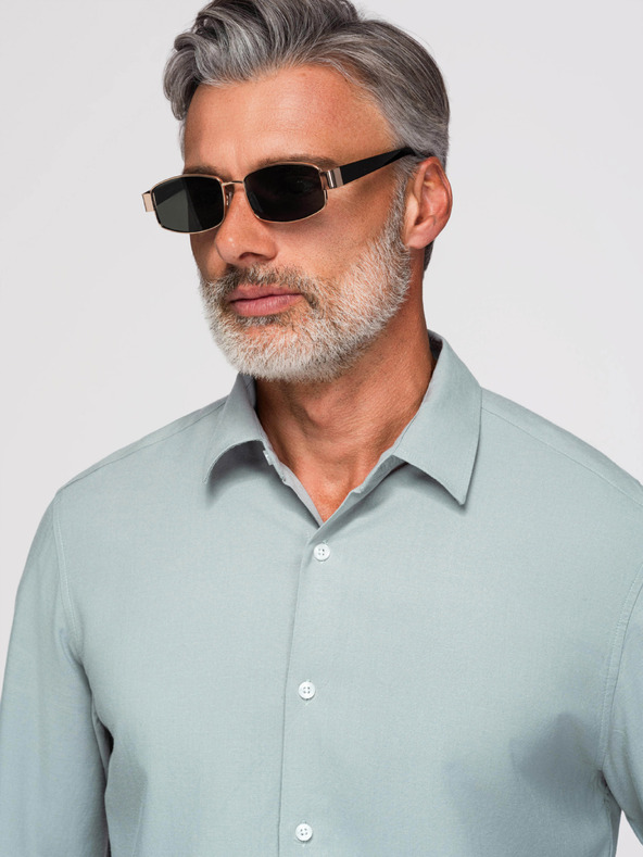 Ombre Clothing Férfi viszkóz és lenvászon ing regular szabásban – pasztell zöld V4 OM-SHCS-0190 Ombre Clothing