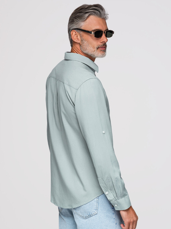 Ombre Clothing Férfi viszkóz és lenvászon ing regular szabásban – pasztell zöld V4 OM-SHCS-0190 Ombre Clothing