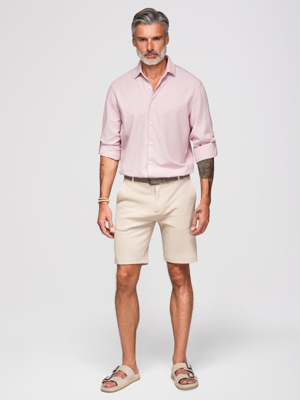 Ombre Clothing Férfi viszkóz és lenvászon ing, regular szabás – pasztell rózsaszín V3 OM-SHCS-0190 Ombre Clothing