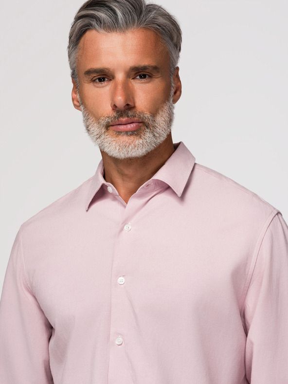 Ombre Clothing Férfi viszkóz és lenvászon ing, regular szabás – pasztell rózsaszín V3 OM-SHCS-0190 Ombre Clothing
