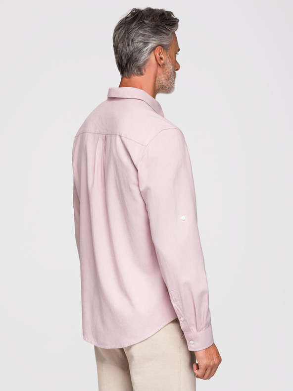 Ombre Clothing Férfi viszkóz és lenvászon ing, regular szabás – pasztell rózsaszín V3 OM-SHCS-0190 Ombre Clothing
