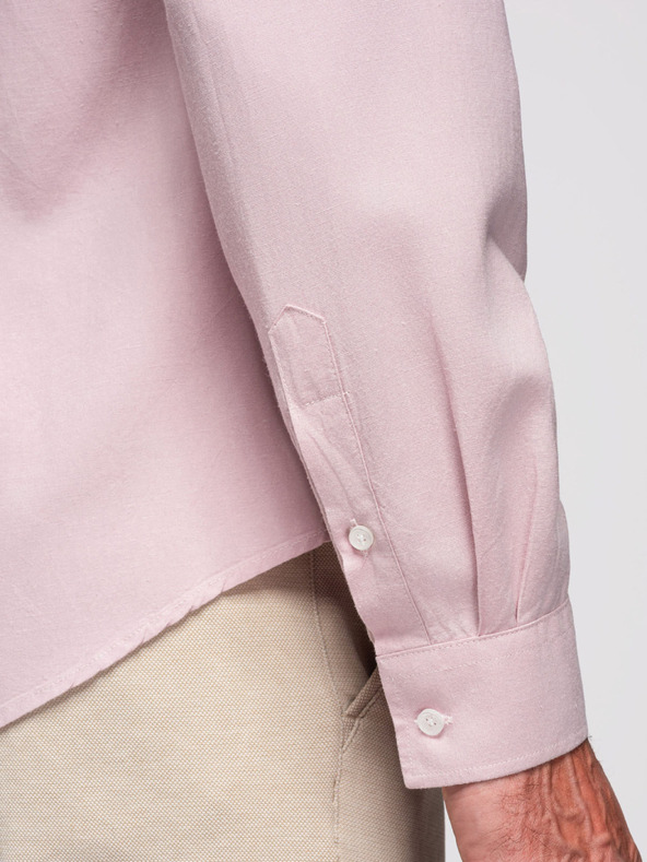 Ombre Clothing Férfi viszkóz és lenvászon ing, regular szabás – pasztell rózsaszín V3 OM-SHCS-0190 Ombre Clothing