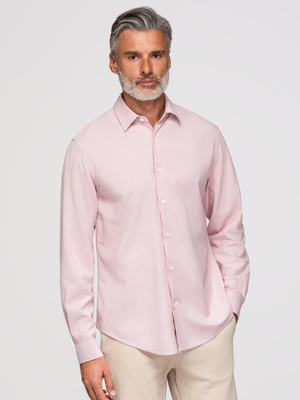 Ombre Clothing Férfi viszkóz és lenvászon ing, regular szabás – pasztell rózsaszín V3 OM-SHCS-0190 Ombre Clothing