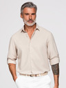 Ombre Clothing Férfi viszkóz és lenvászon ing, regular szabás – bézs V1 OM-SHCS-0190 Ombre Clothing