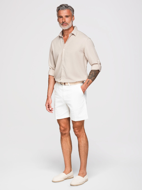 Ombre Clothing Férfi viszkóz és lenvászon ing, regular szabás – bézs V1 OM-SHCS-0190 Ombre Clothing