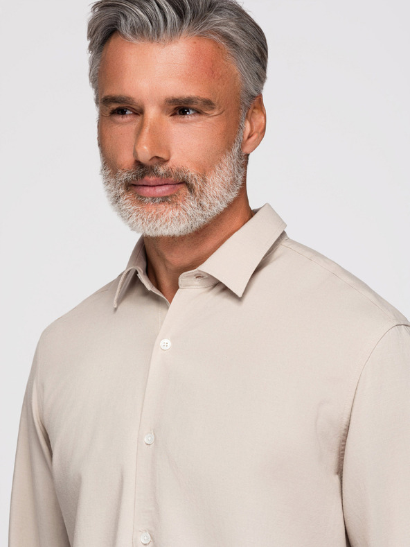 Ombre Clothing Férfi viszkóz és lenvászon ing, regular szabás – bézs V1 OM-SHCS-0190 Ombre Clothing