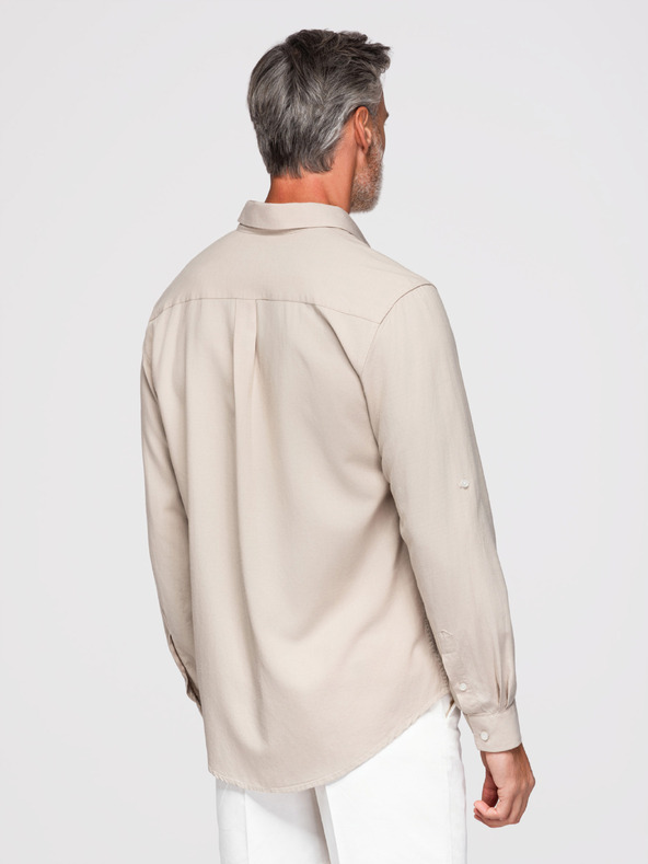 Ombre Clothing Férfi viszkóz és lenvászon ing, regular szabás – bézs V1 OM-SHCS-0190 Ombre Clothing