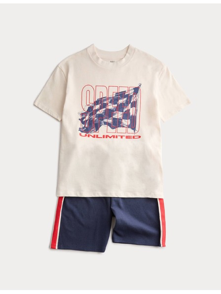 Marks & Spencer Rövid pizsamakomplekt Racing grafikával és magas pamuttartalommal (1–16 év) Marks & Spencer tengerészeti kék
