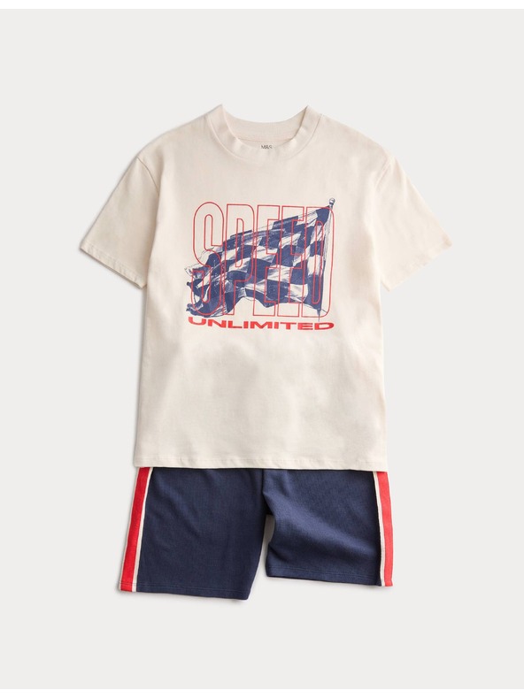 Marks & Spencer Rövid pizsamakomplekt Racing grafikával és magas pamuttartalommal (1–16 év) Marks & Spencer tengerészeti kék