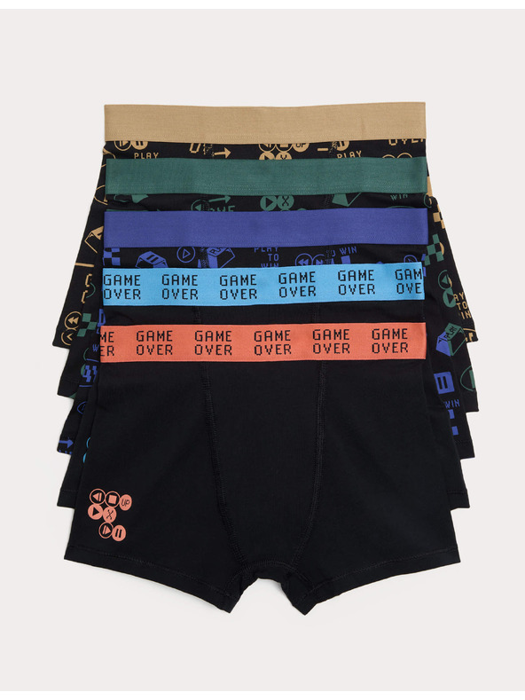 Marks & Spencer 5 pár magas pamuttartalmú játékmotívumos boxeralsó csomag (5–16 év) Marks & Spencer fekete