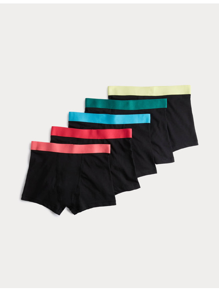 Marks & Spencer Magas pamuttartalmú boxeralsó (5–16 év), 5 pár csomag Marks & Spencer fekete