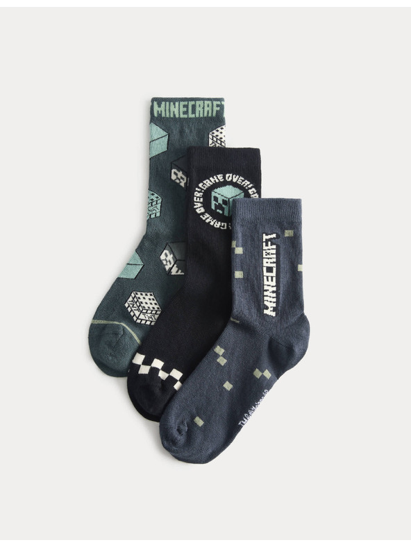 Marks & Spencer Minecraft™ zokni magas pamuttartalommal, 3 páros csomagban (6 kicsi – 7 nagy) Marks & Spencer zöld