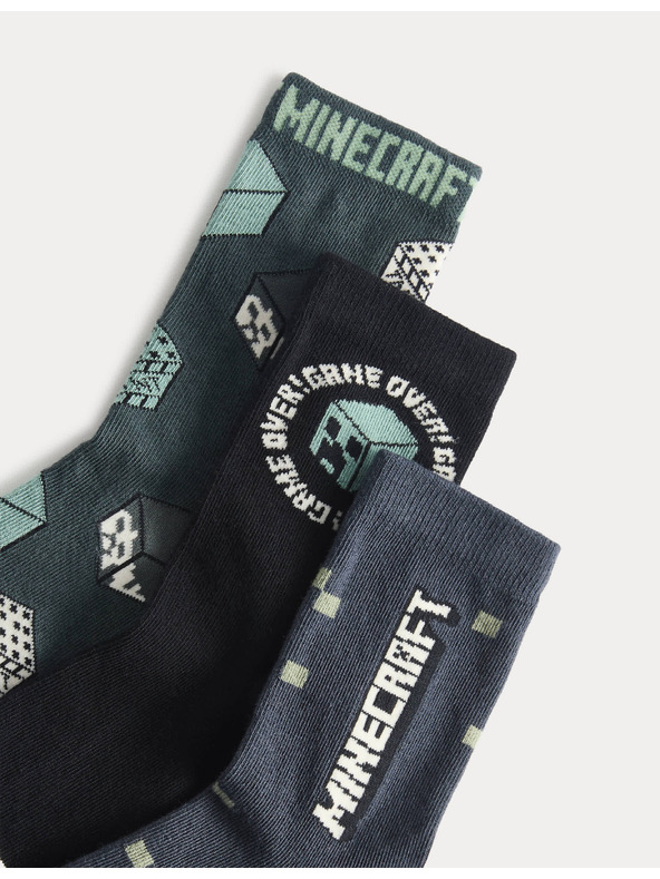 Marks & Spencer Minecraft™ zokni magas pamuttartalommal, 3 páros csomagban (6 kicsi – 7 nagy) Marks & Spencer zöld