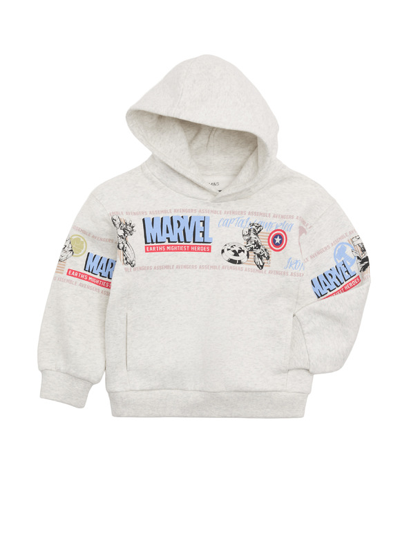 Marks & Spencer Marvel™ kapucnis magas pamuttartalmú pulóver (2–8 év) Marks & Spencer szürke