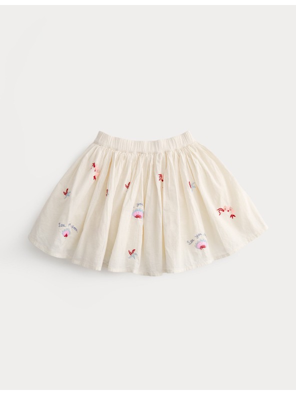 Marks & Spencer Hímzett magas pamuttartalmú mini szoknya (2–10 év) Marks & Spencer krém